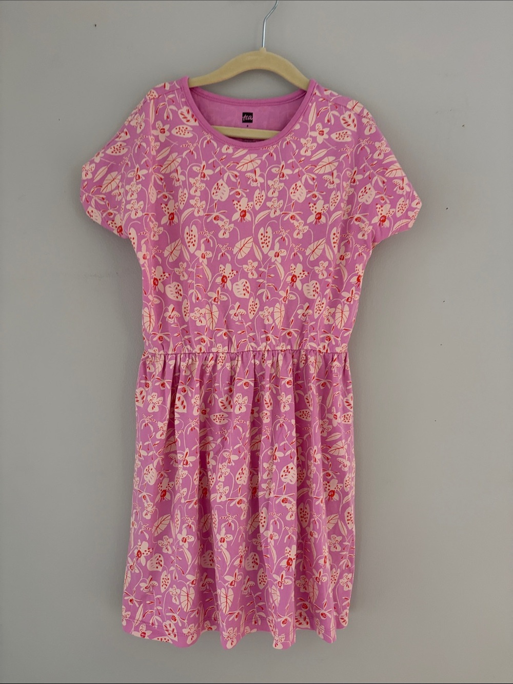 NWOY Tea Collection Pink Floral Knit Waist-Detail Dress